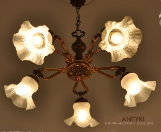 ANTYK STARY ZYRANDOL Z KLOSZAMI KLOSZE KWIATY LAMP