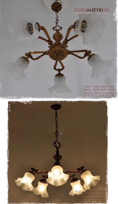 ANTYK STARY ZYRANDOL Z KLOSZAMI KLOSZE KWIATY LAMP