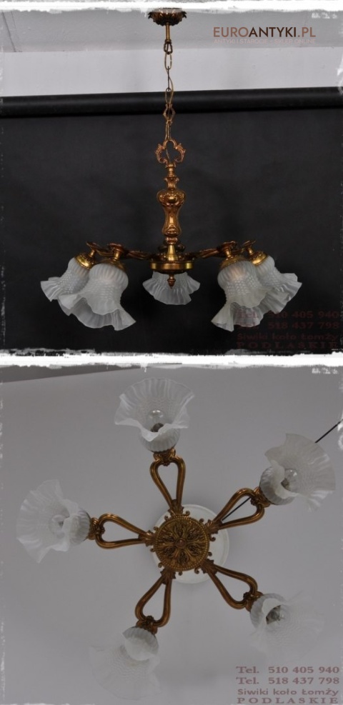 ANTYK STARY ZYRANDOL Z KLOSZAMI KLOSZE KWIATY LAMP
