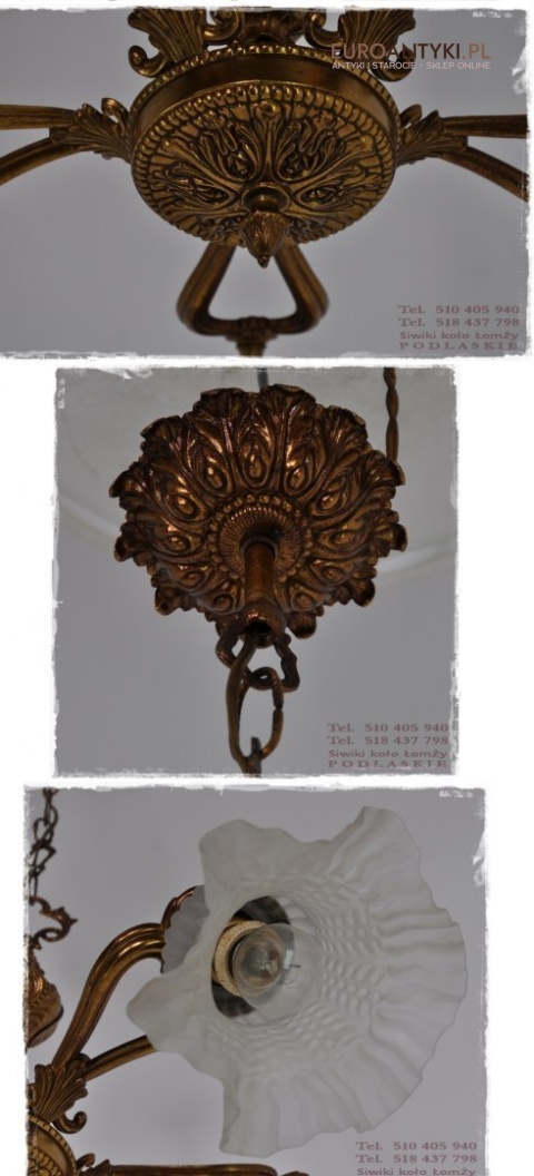 ANTYK STARY ZYRANDOL Z KLOSZAMI KLOSZE KWIATY LAMP