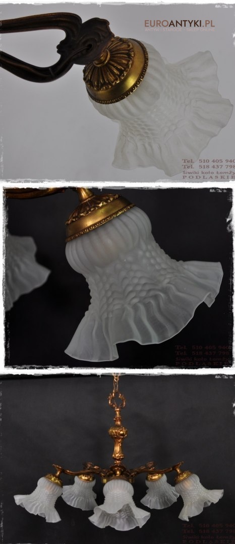 ANTYK STARY ZYRANDOL Z KLOSZAMI KLOSZE KWIATY LAMP