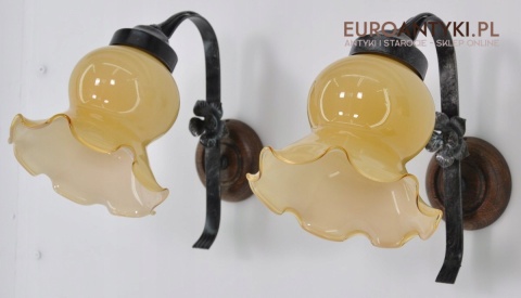 STARE KINKIETY LAMPKI LAMPY Z MIODOWYM KLOSZEM