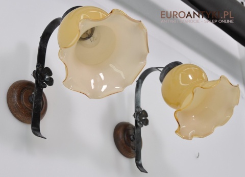 STARE KINKIETY LAMPKI LAMPY Z MIODOWYM KLOSZEM