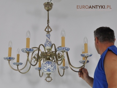 STARY DUŻY ŻYRANDOL SALONOWY NIEBIESKI PROWANSJA