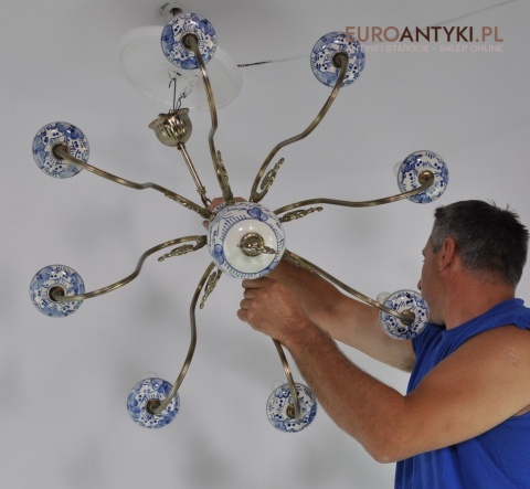 STARY DUŻY ŻYRANDOL SALONOWY NIEBIESKI PROWANSJA