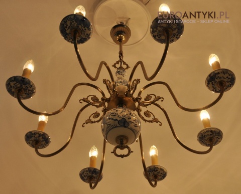 STARY DUŻY ŻYRANDOL SALONOWY NIEBIESKI PROWANSJA