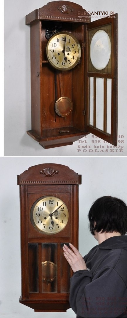 STARY SPRAWNY ZEGAR SKRZYNIOWY NA ŚCIANE ANTYK