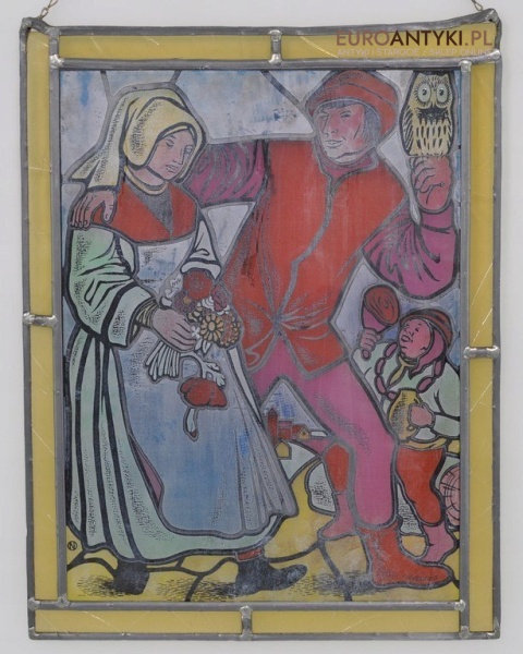 STARY SZYLD WITRAŻ Z FRANCJI SCENA ZABAWY KARCZMA