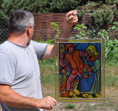 STARY SZYLD WITRAŻ Z FRANCJI SCENA ZABAWY KARCZMA