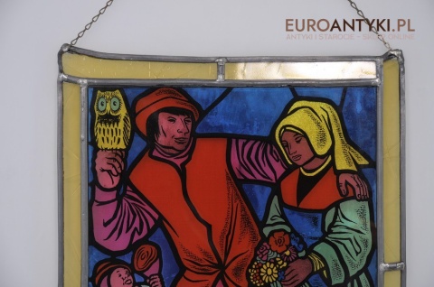 STARY SZYLD WITRAŻ Z FRANCJI SCENA ZABAWY KARCZMA