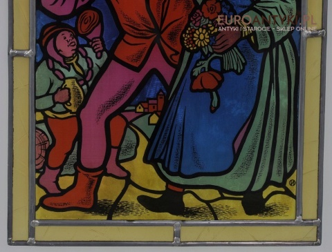 STARY SZYLD WITRAŻ Z FRANCJI SCENA ZABAWY KARCZMA