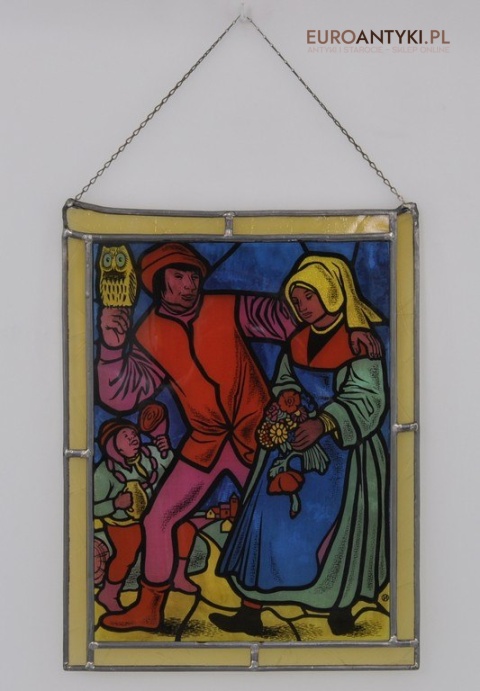 STARY SZYLD WITRAŻ Z FRANCJI SCENA ZABAWY KARCZMA