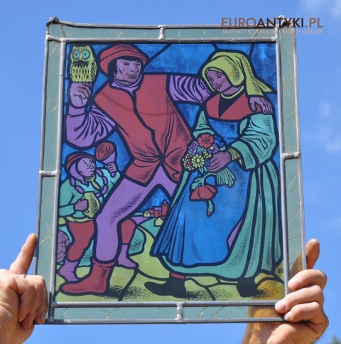 STARY SZYLD WITRAŻ Z FRANCJI SCENA ZABAWY KARCZMA