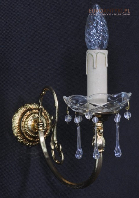 STARY ZLOTY KINKIET Z MOSIADZU SZKLANE WISIORY x