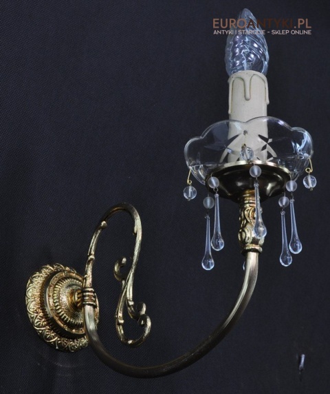 STARY ZLOTY KINKIET Z MOSIADZU SZKLANE WISIORY x