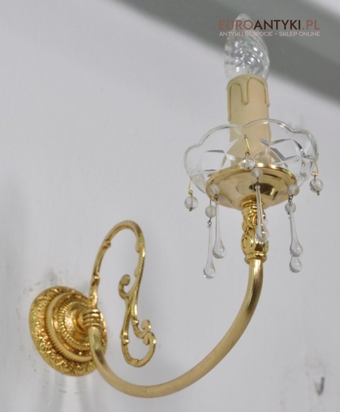 STARY ZLOTY KINKIET Z MOSIADZU SZKLANE WISIORY x