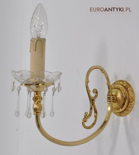 STARY ZLOTY KINKIET Z MOSIADZU SZKLANE WISIORY x