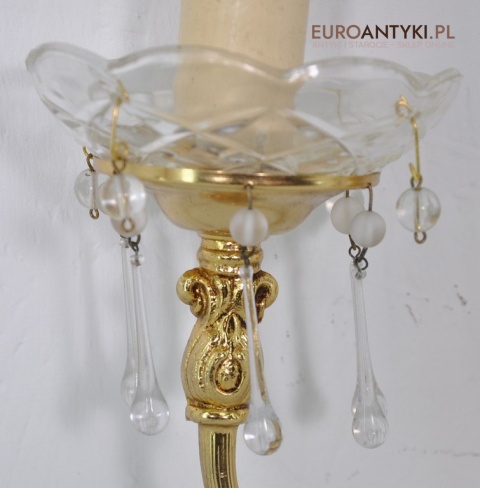 STARY ZLOTY KINKIET Z MOSIADZU SZKLANE WISIORY x