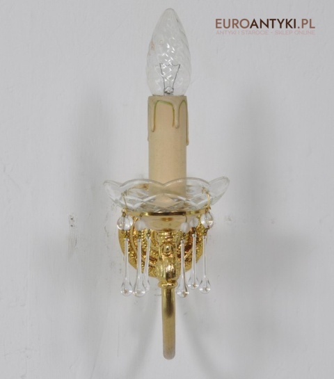 STARY ZLOTY KINKIET Z MOSIADZU SZKLANE WISIORY x