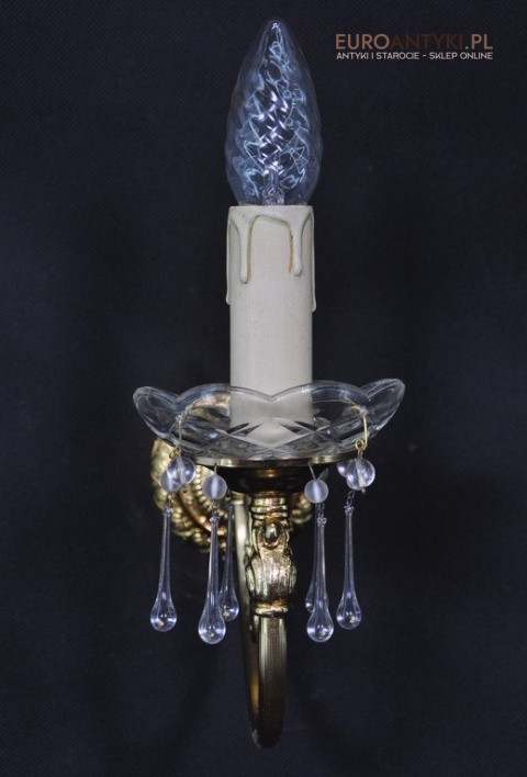 STARY ZLOTY KINKIET Z MOSIADZU SZKLANE WISIORY x