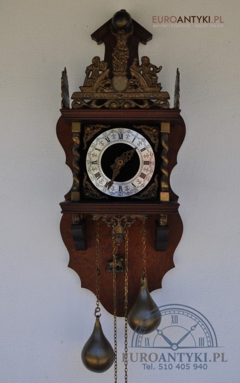 STARY HOLENDERSKI ZEGAR WISZĄCY ANTYK Z HOLANDII HOLENDER Z ATLASEM
