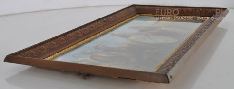 STARY OBRAZ Z JEZUSEM CHRYSTUSEM 100 LETNIE DREWNIANE RZEŻBIONE RAMY JEZUS CHRYSTUS Z WIERNYMI