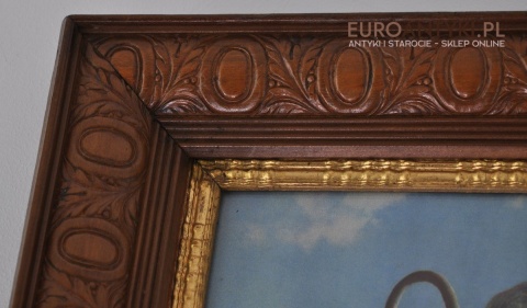 STARY OBRAZ Z JEZUSEM CHRYSTUSEM 100 LETNIE DREWNIANE RZEŻBIONE RAMY JEZUS CHRYSTUS Z WIERNYMI