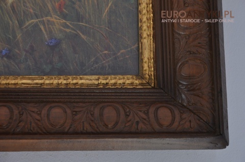 STARY OBRAZ Z JEZUSEM CHRYSTUSEM 100 LETNIE DREWNIANE RZEŻBIONE RAMY JEZUS CHRYSTUS Z WIERNYMI