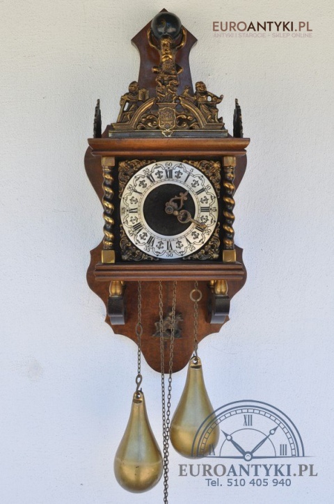 STARY ZEGAR WISZĄCY HOLENDER Z ATLASEM ORYGINALNY HOLLAND