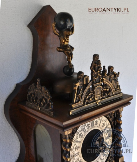 STARY ZEGAR WISZĄCY HOLENDER Z ATLASEM ORYGINALNY HOLLAND