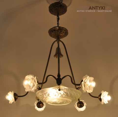 Żyrandol art deco oryginalny unikat do salonu pałacu zamku. Prawdziwy antyk
