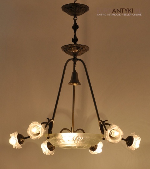 Żyrandol art deco oryginalny unikat do salonu pałacu zamku. Prawdziwy antyk