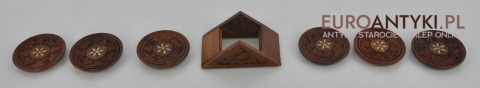 INTARSJONOWANE DREWNIANE PODSTAWKI POD FILIŻANKE SZKLANKE INTARSJE ANTYK