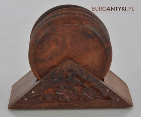 INTARSJONOWANE DREWNIANE PODSTAWKI POD FILIŻANKE SZKLANKE INTARSJE ANTYK