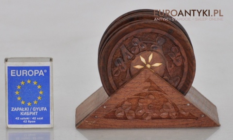 INTARSJONOWANE DREWNIANE PODSTAWKI POD FILIŻANKE SZKLANKE INTARSJE ANTYK