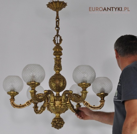 Ludwik XVI pałacowy żyrandol pozłacany. Styl francuski. Antyk Unikat.