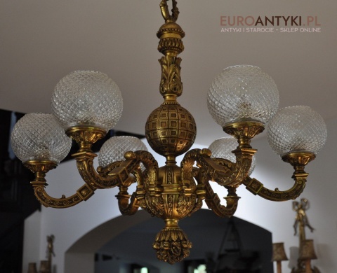 Ludwik XVI pałacowy żyrandol pozłacany. Styl francuski. Antyk Unikat.