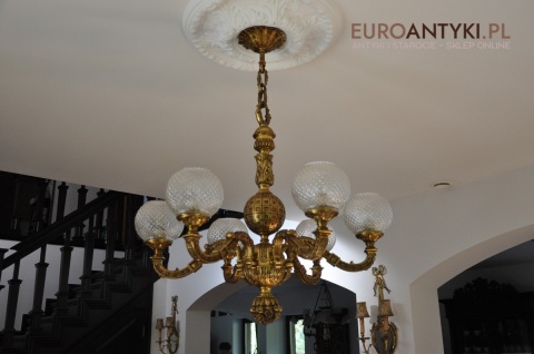 Ludwik XVI pałacowy żyrandol pozłacany. Styl francuski. Antyk Unikat.