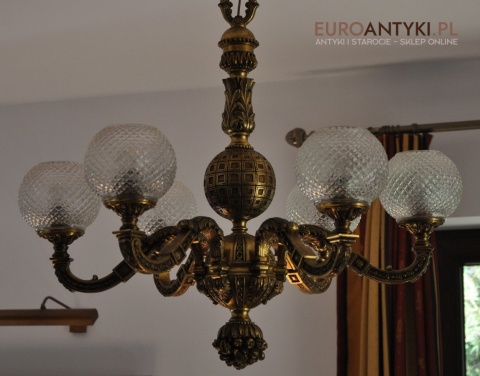 Ludwik XVI pałacowy żyrandol pozłacany. Styl francuski. Antyk Unikat.