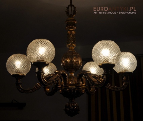 Ludwik XVI pałacowy żyrandol pozłacany. Styl francuski. Antyk Unikat.
