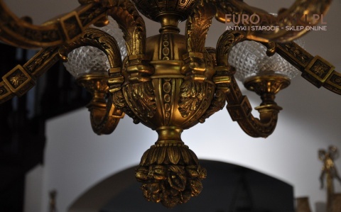 Ludwik XVI pałacowy żyrandol pozłacany. Styl francuski. Antyk Unikat.