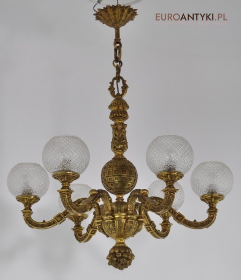 Ludwik XVI pałacowy żyrandol pozłacany. Styl francuski. Antyk Unikat.
