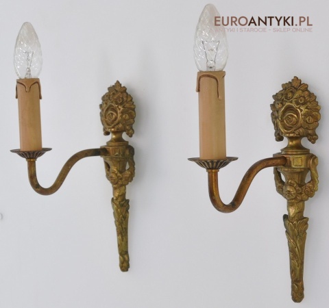 STARE LAMPY ANTYKI 2 KINKIETY Z MOSIĄDZU OŚWIETLENIE ANTYCZNE