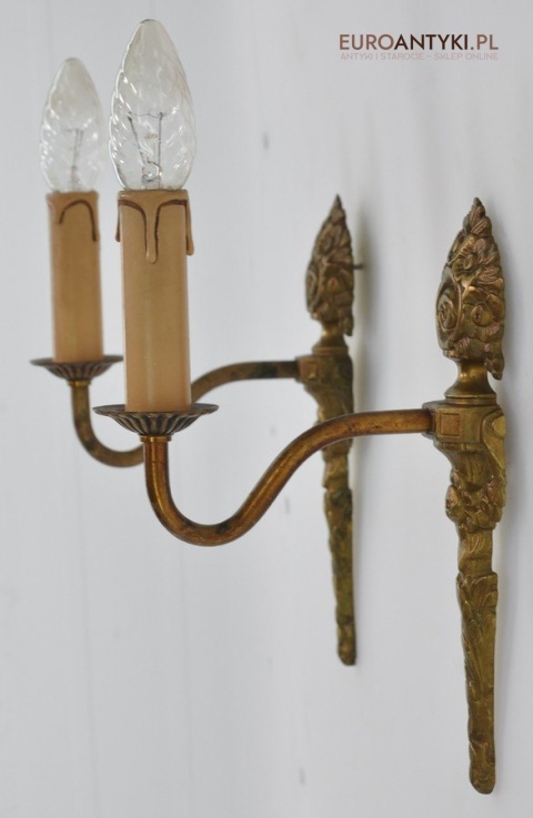 STARE LAMPY ANTYKI 2 KINKIETY Z MOSIĄDZU OŚWIETLENIE ANTYCZNE