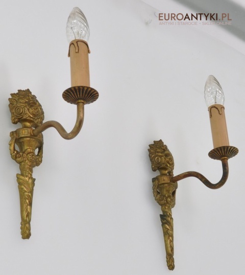 STARE LAMPY ANTYKI 2 KINKIETY Z MOSIĄDZU OŚWIETLENIE ANTYCZNE