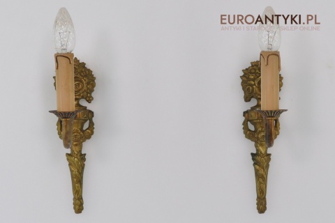 STARE LAMPY ANTYKI 2 KINKIETY Z MOSIĄDZU OŚWIETLENIE ANTYCZNE