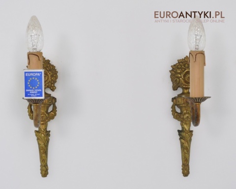 STARE LAMPY ANTYKI 2 KINKIETY Z MOSIĄDZU OŚWIETLENIE ANTYCZNE