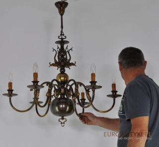 Chippendale żyrandol salonowy z brązu pająk stara lampa sufitowa