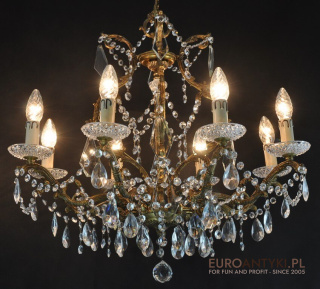 Pałacowy żyrandol z kryształami. Antyk. Kryształowy chandelier salonowy.