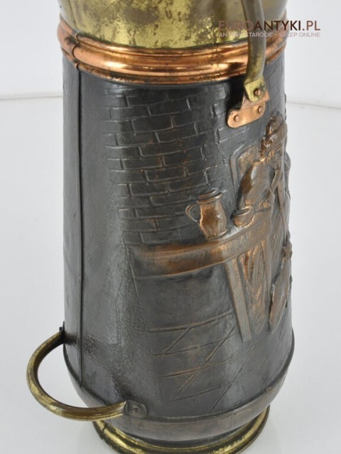 Miedziany śmietnik, kosz pojemnik na śmiecie. Zabytkowy parasolnik. Antyk.